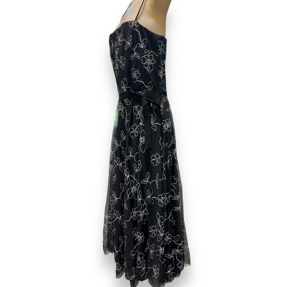 Laundry by Shelli Segal Black Floral Embroidered Mesh Midi Dress Size 6 E5475 - Picture 11 of 16
